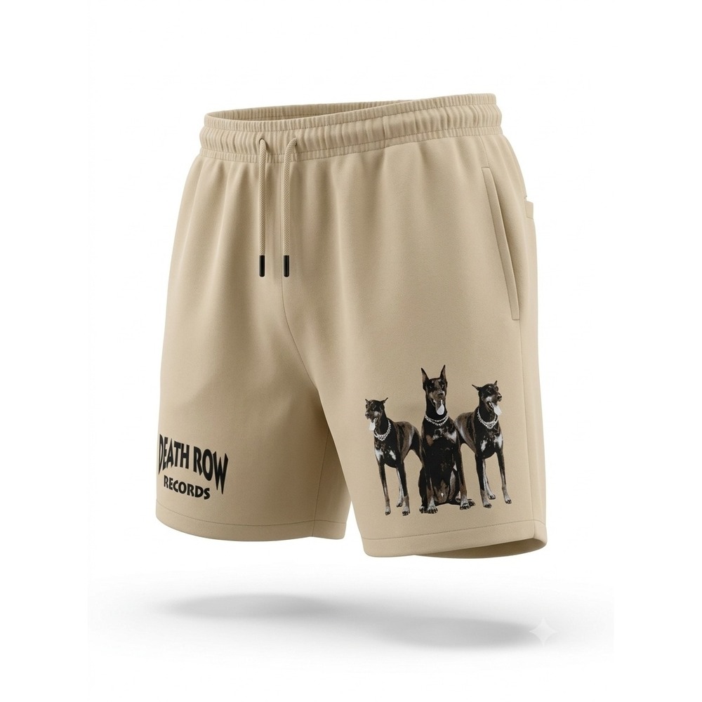 Death Row Records Tan Doberman Graphic Sweat Shorts Sz M Snoop Dogg Hip Hop